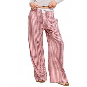 NEW MIMOSA mid rise elasticized waistband gingham pattern pants in cherry